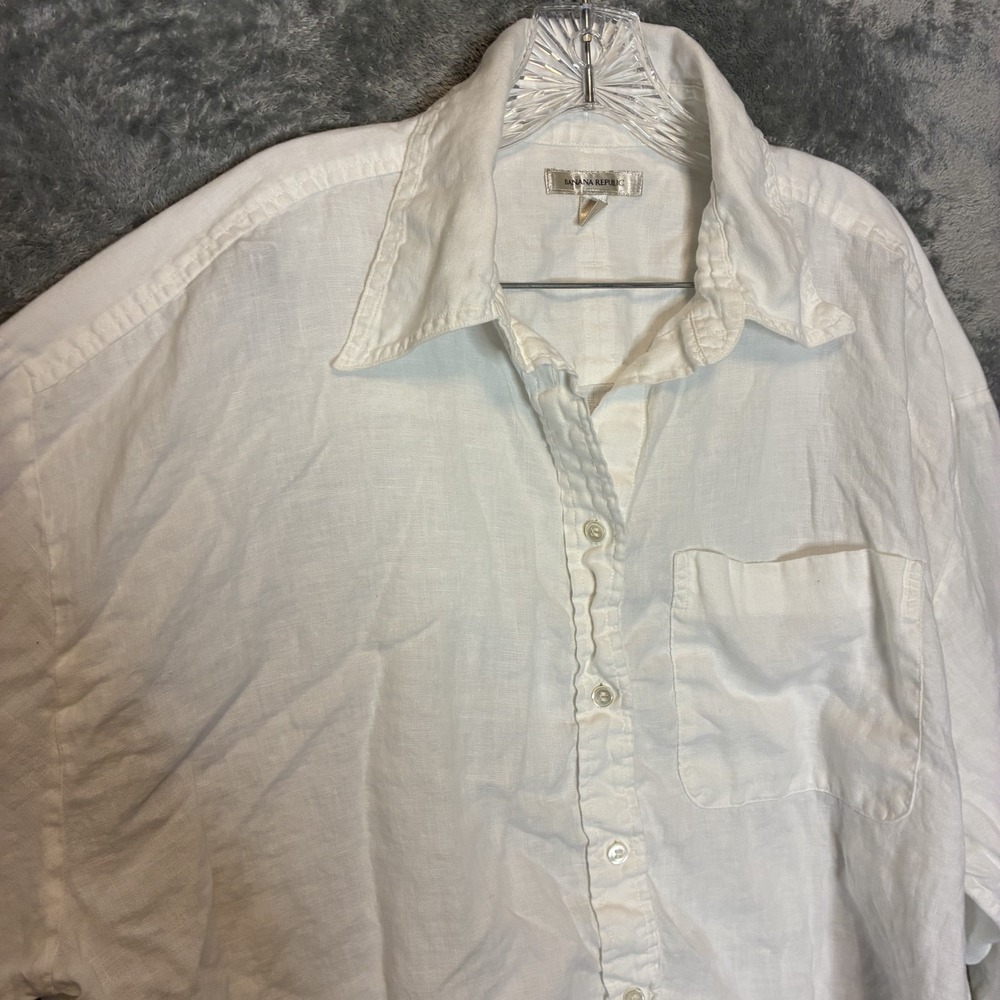 Banana Republic Womens Boxy Cropped Linen Shirt XL Quiet Luxury Minimalist Crisp